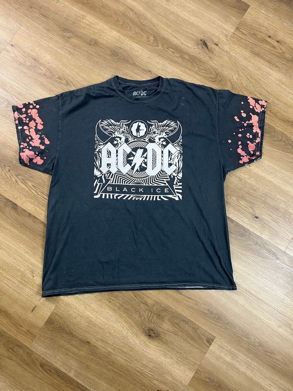 AC/DC Black Ice Custom Bleach Splatter Tee Size XL